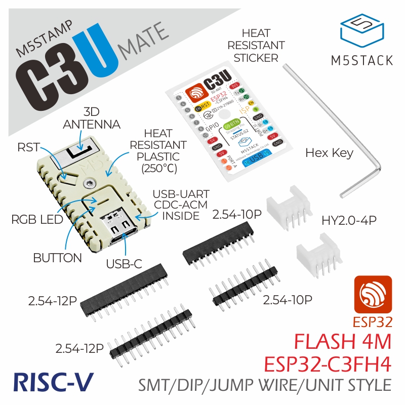M5Stack Core2 - M5スタックの公式m5スタンプc3uメイト (ピンヘッダー付き)