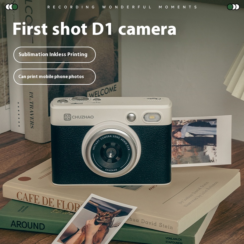 D1 Mini Pro - D1 ProインスタントカメラHDミニカメラ携帯写真印刷レトロデジタルカメラWifiポータブル小型CCDカメラ（メモリカード付き）