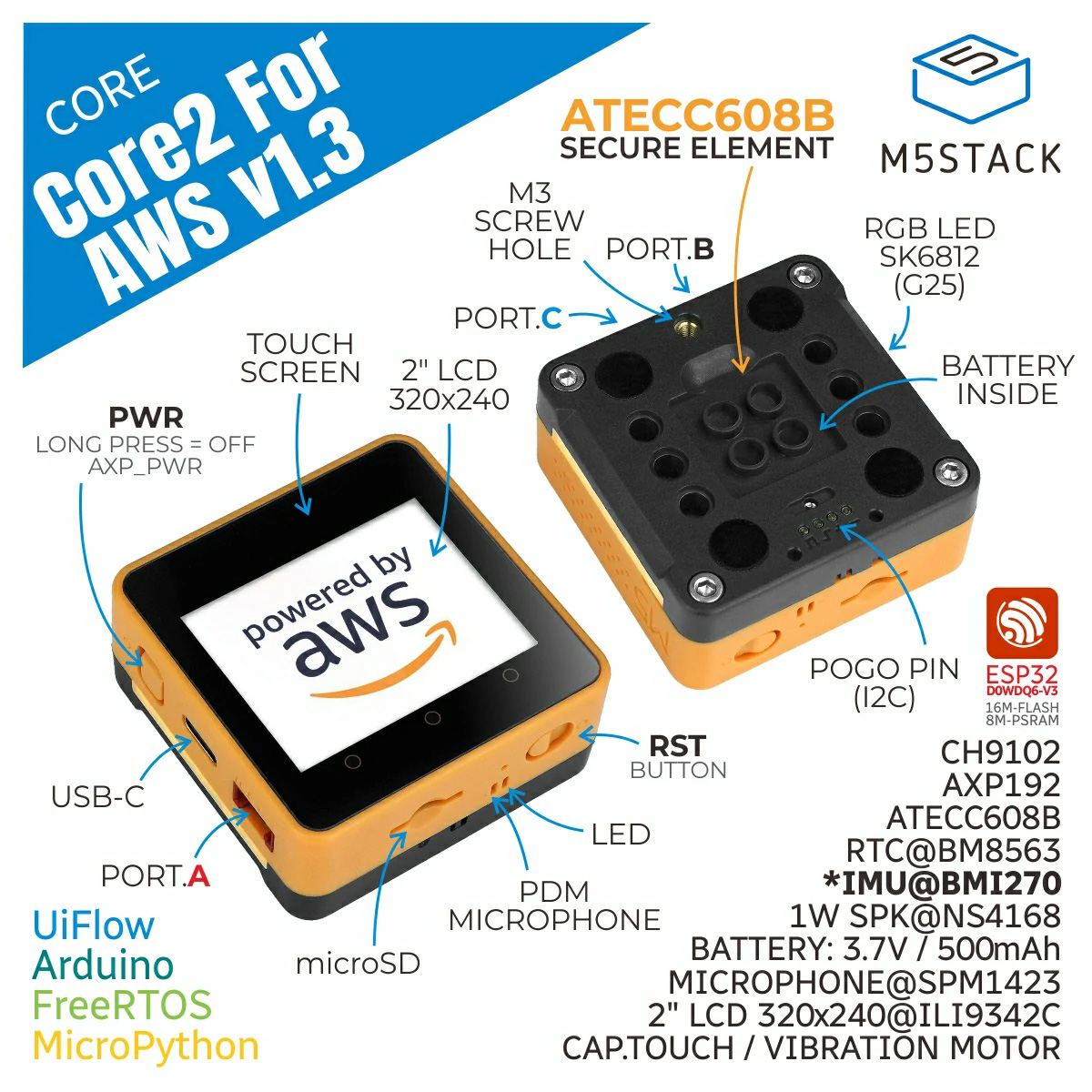 M5Stack Core2 AWS IoTキット ESP32 - M5Stack Core2 のレビューと価格